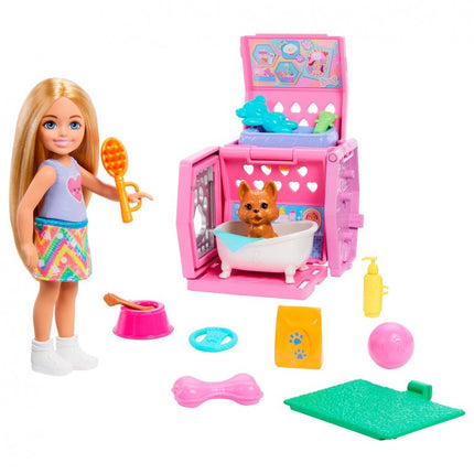 MUÑECA BARBIE CHELSEA CON PERRO Y TRANSPORTIN JDF89 MATTEL