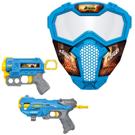 PACK 2 PISTOLAS BLASTER,MASCARA Y 12 DARDOS T01032