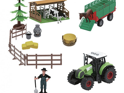 SET GRANJA 19 PZAS CON TRACTOR,ANIMALES Y FIGURAS T01047