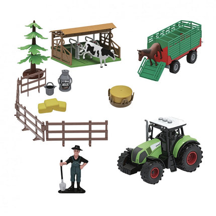 SET GRANJA 19 PZAS CON TRACTOR,ANIMALES Y FIGURAS T01047