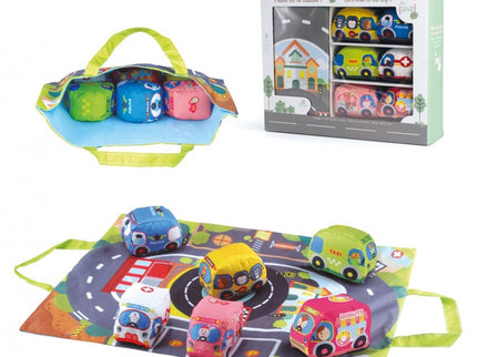 TAPETE DE CARRETERAS CON 6 COCHES DE TELA TACHAN