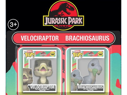 Jurassic Park Pack de 2 Figuras Bitty POP! Vinyl Velociraptor & Brachiosaurus 2 cm