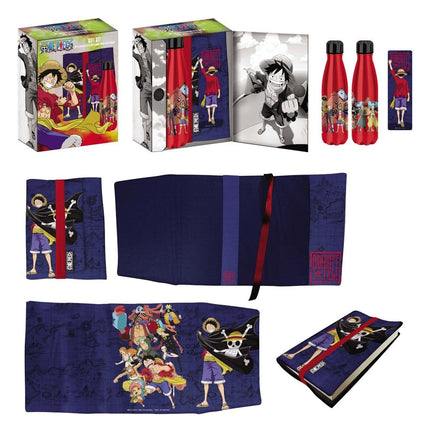 One Piece Botella de acero, Pegatina, Cubierta de libro Set de Regalo Azul
